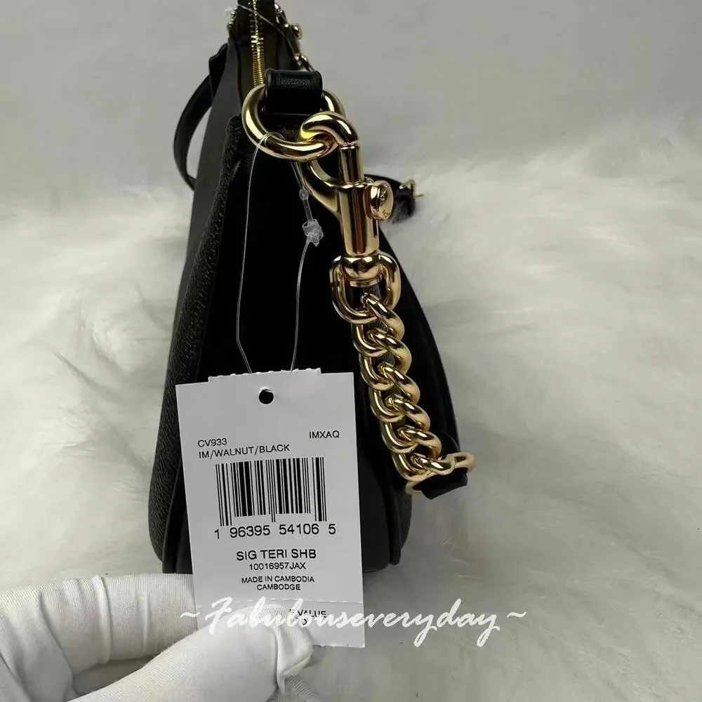 Coach Teri Shoulder/Crossbody Bag Signature Canvas/Gold/Walnut/Black CV933 NWT